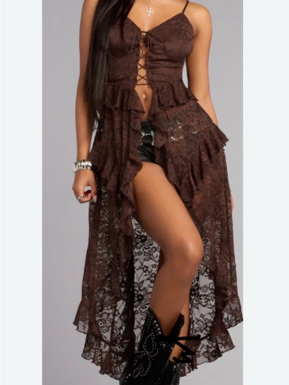 Madden Girl Brown Lace Maxi Dress with Star Tag